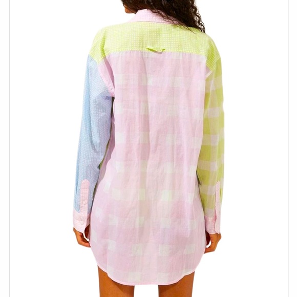New Solid & Striped x Free People Oxford Med Pink Blue Plaid Coverup Buttondown - Picture 5 of 16